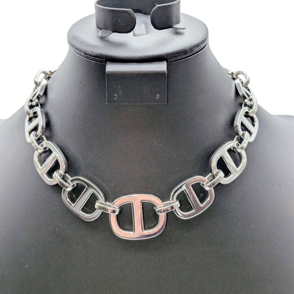 Cult Gaia Reyes Silver Tone Heavy Chain Toggle Clasp 17.5" Necklace